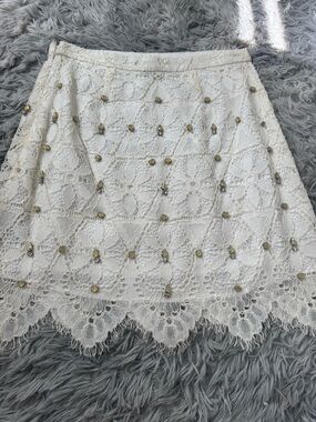 Marciano Cream Lace A-Line Mini Skirt with Beaded Accents